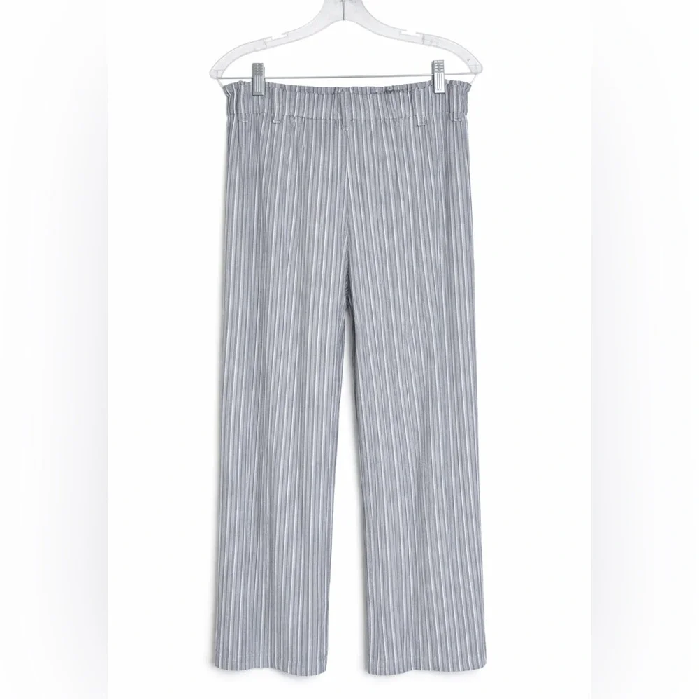 Banana Republic Linen Blend Wide Leg Pants Blue Stripe Coastal Summer Size 8